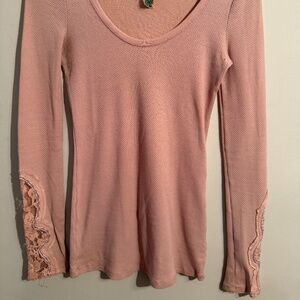 Free People Crafty Cuff Thermal Long Sleeve Top Pink Small